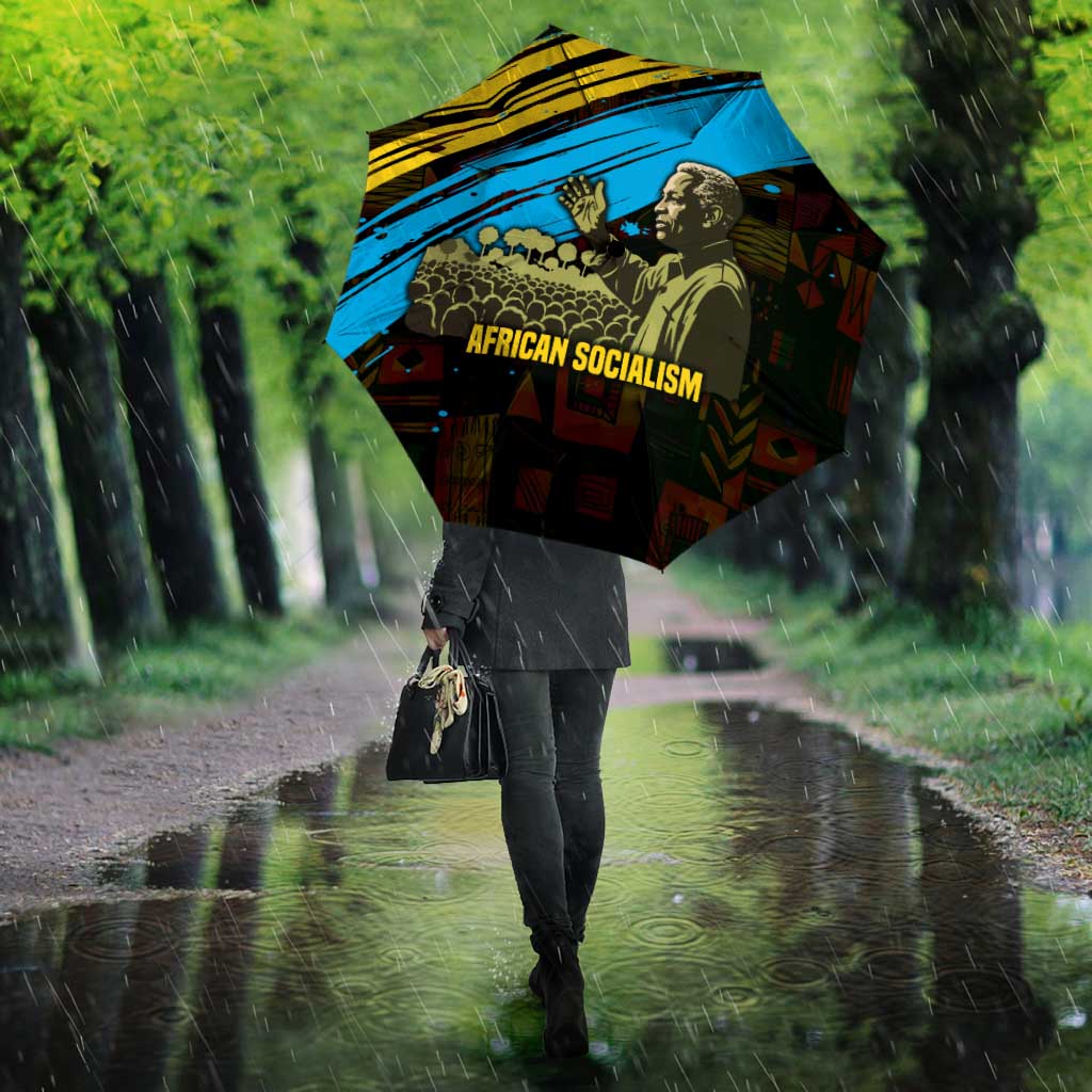 Julius Nyerere Umbrella Ujamaa African Socialism Text and Bold Striped Pattern - Wonder Print Shop