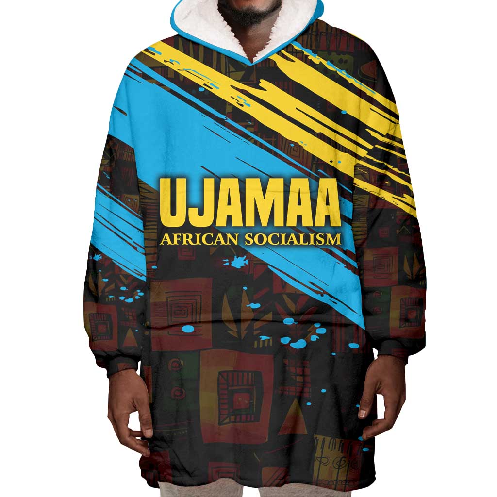 Julius Nyerere Wearable Blanket Hoodie Ujamaa African Socialism Text and Bold Striped Pattern - Wonder Print Shop