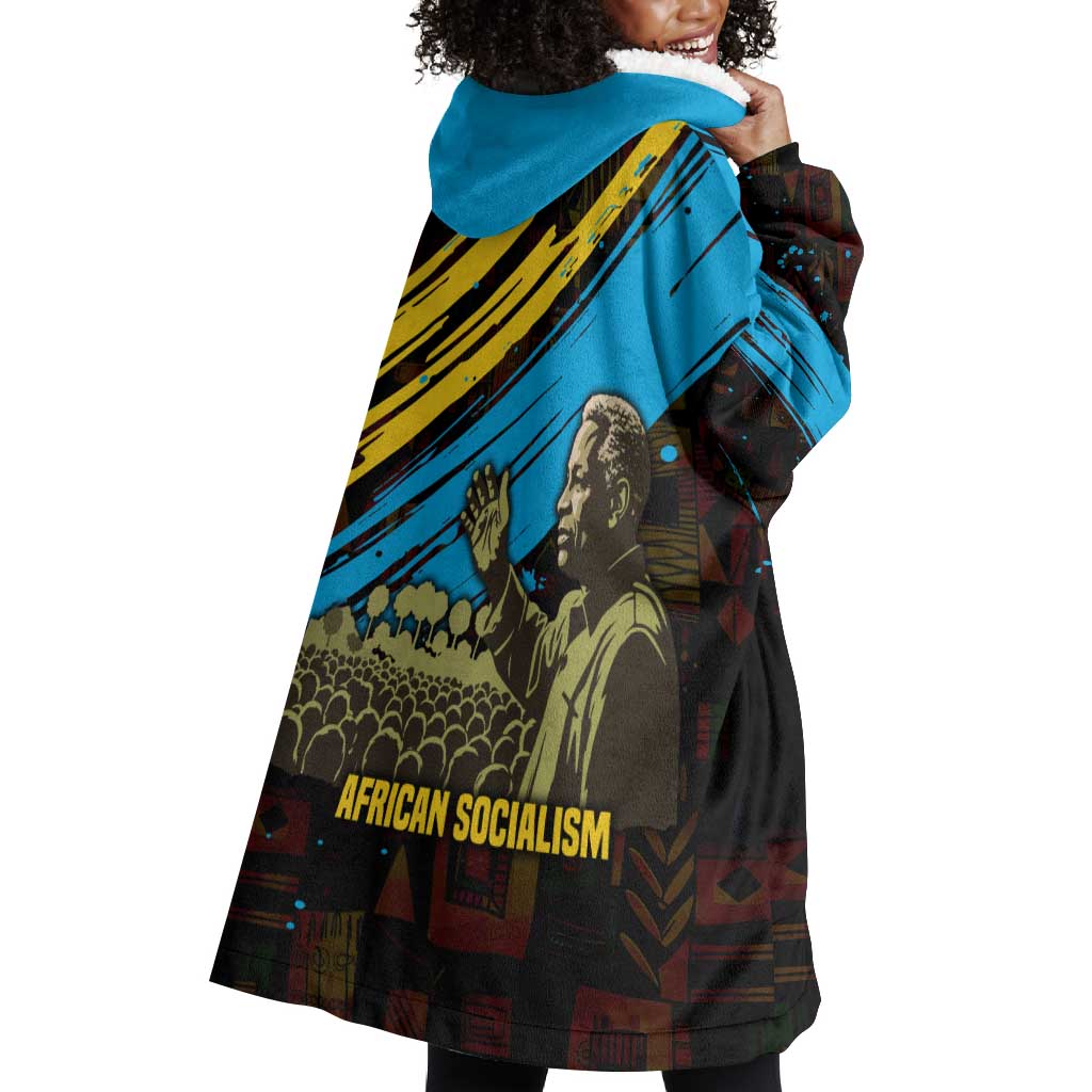 Julius Nyerere Wearable Blanket Hoodie Ujamaa African Socialism Text and Bold Striped Pattern - Wonder Print Shop