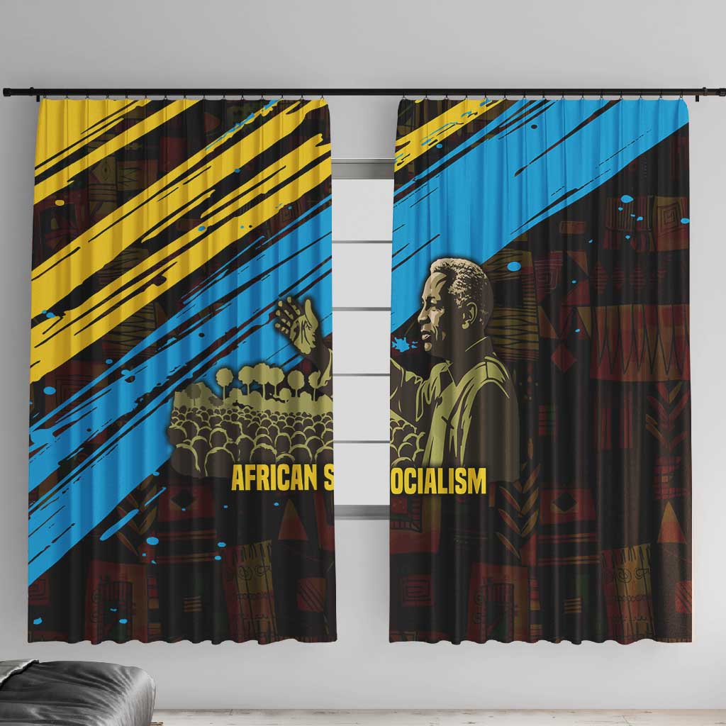 Julius Nyerere Window Curtain Ujamaa African Socialism Text and Bold Striped Pattern - Wonder Print Shop