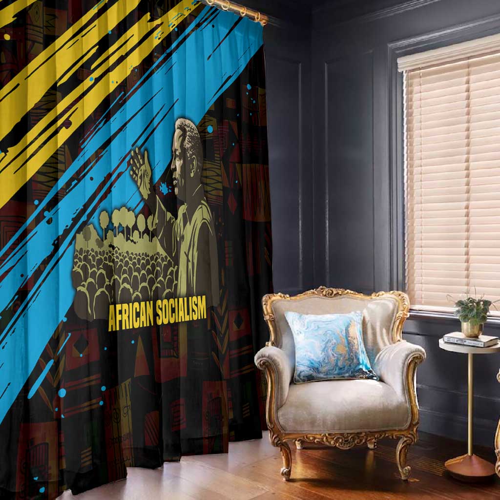 Julius Nyerere Window Curtain Ujamaa African Socialism Text and Bold Striped Pattern - Wonder Print Shop