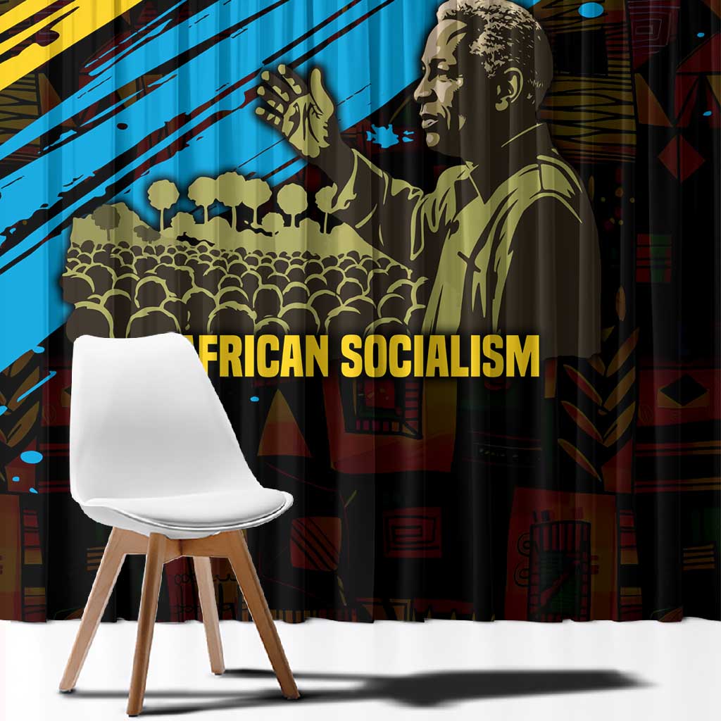 Julius Nyerere Window Curtain Ujamaa African Socialism Text and Bold Striped Pattern - Wonder Print Shop