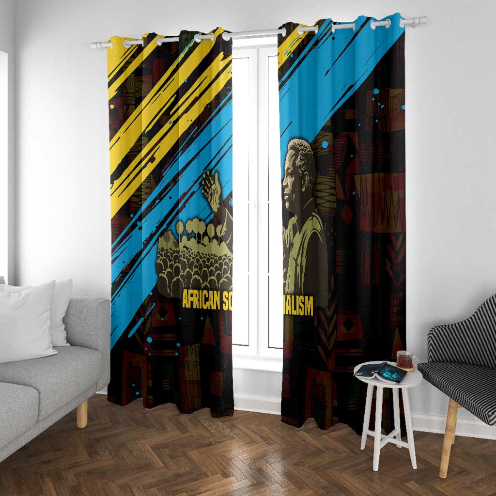 Julius Nyerere Window Curtain Ujamaa African Socialism Text and Bold Striped Pattern - Wonder Print Shop