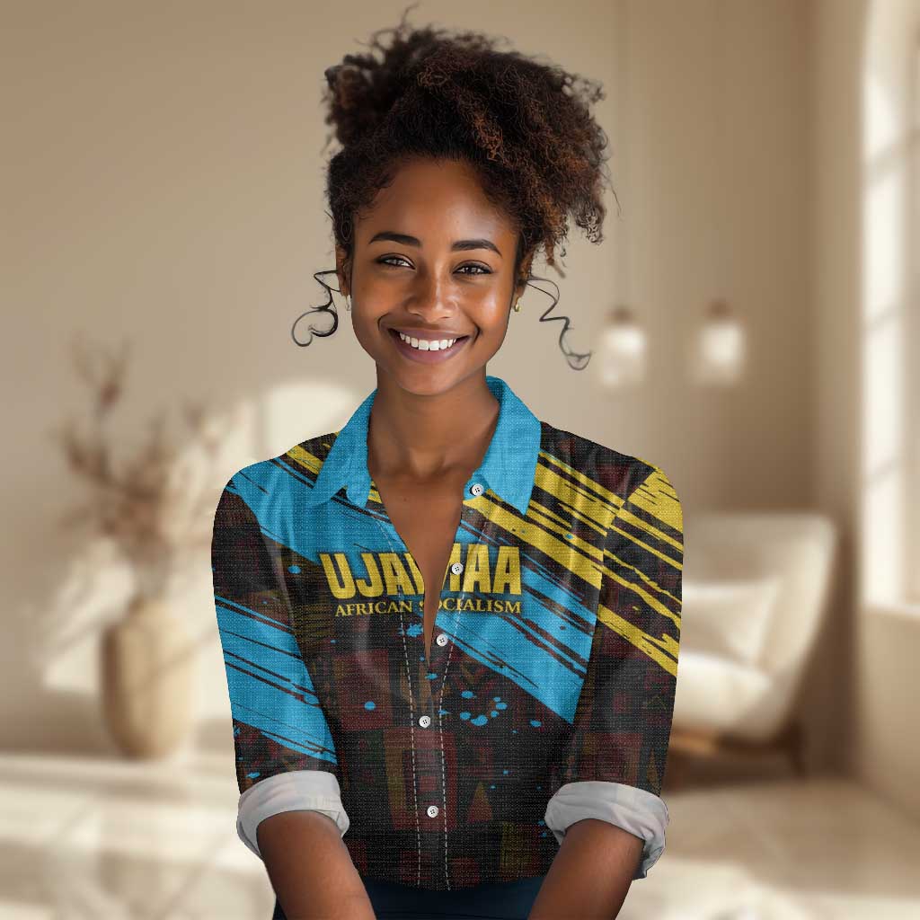 Julius Nyerere Women Casual Shirt Ujamaa African Socialism Text and Bold Striped Pattern - Wonder Print Shop