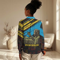 Julius Nyerere Women Casual Shirt Ujamaa African Socialism Text and Bold Striped Pattern - Wonder Print Shop