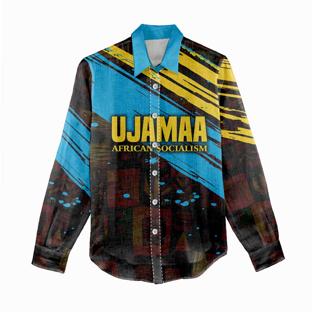 Julius Nyerere Women Casual Shirt Ujamaa African Socialism Text and Bold Striped Pattern - Wonder Print Shop