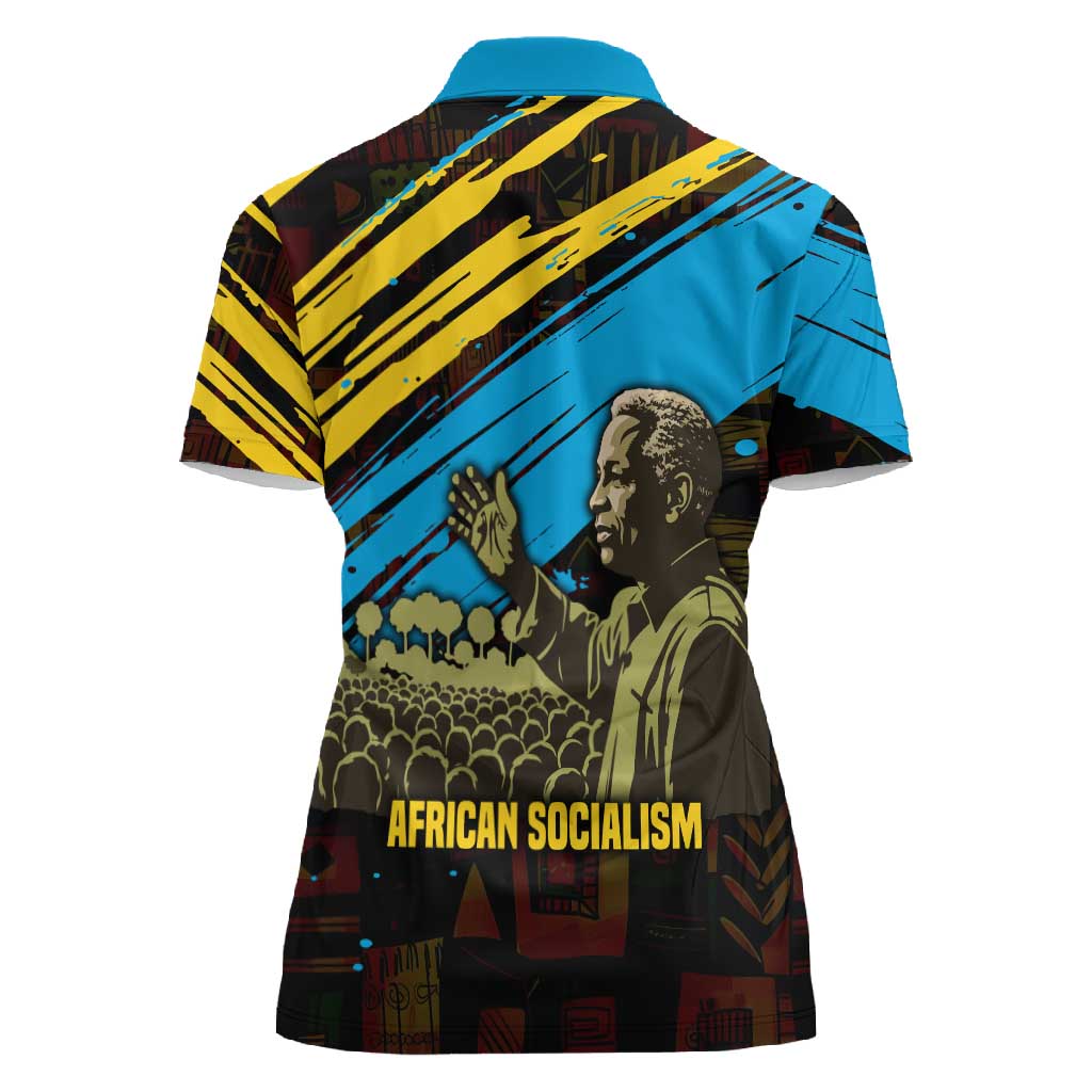 Julius Nyerere Women Polo Shirt Ujamaa African Socialism Text and Bold Striped Pattern - Wonder Print Shop