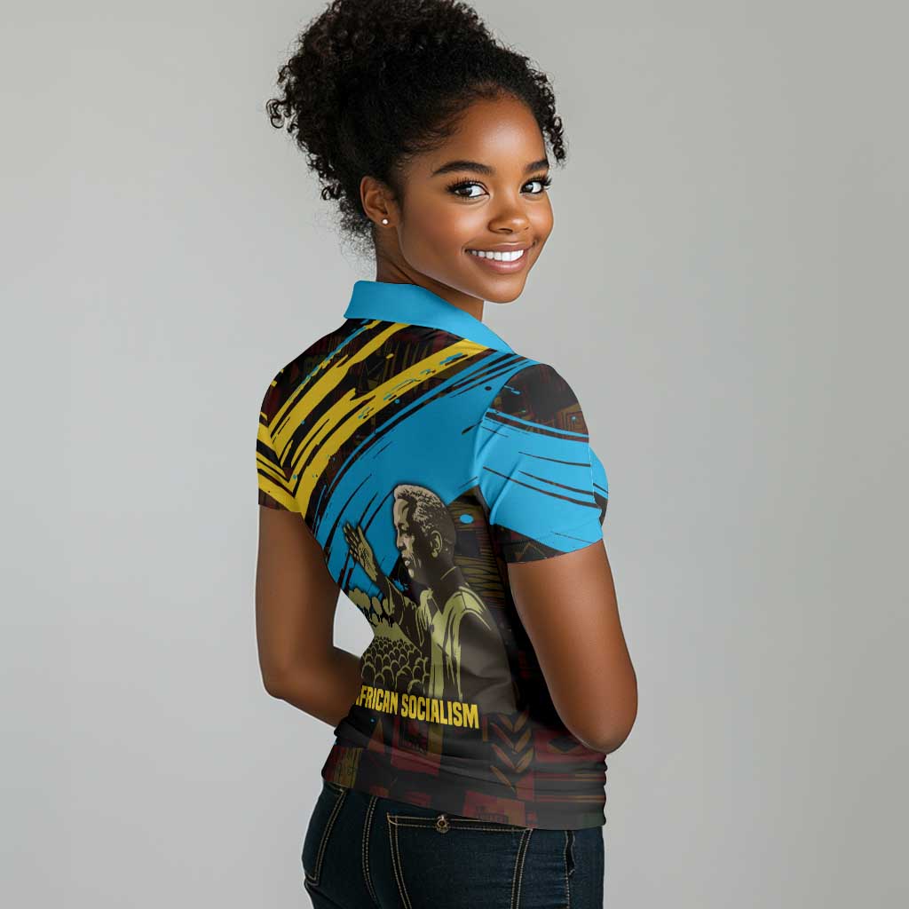 Julius Nyerere Women Polo Shirt Ujamaa African Socialism Text and Bold Striped Pattern - Wonder Print Shop