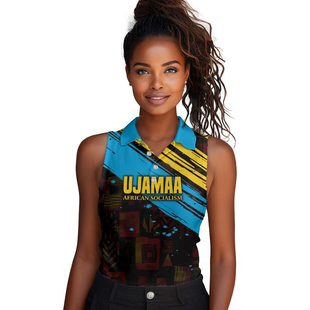 Julius Nyerere Women Sleeveless Polo Shirt Ujamaa African Socialism Text and Bold Striped Pattern - Wonder Print Shop