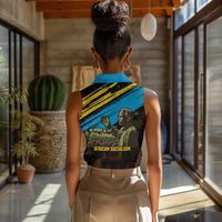 Julius Nyerere Women Sleeveless Polo Shirt Ujamaa African Socialism Text and Bold Striped Pattern - Wonder Print Shop