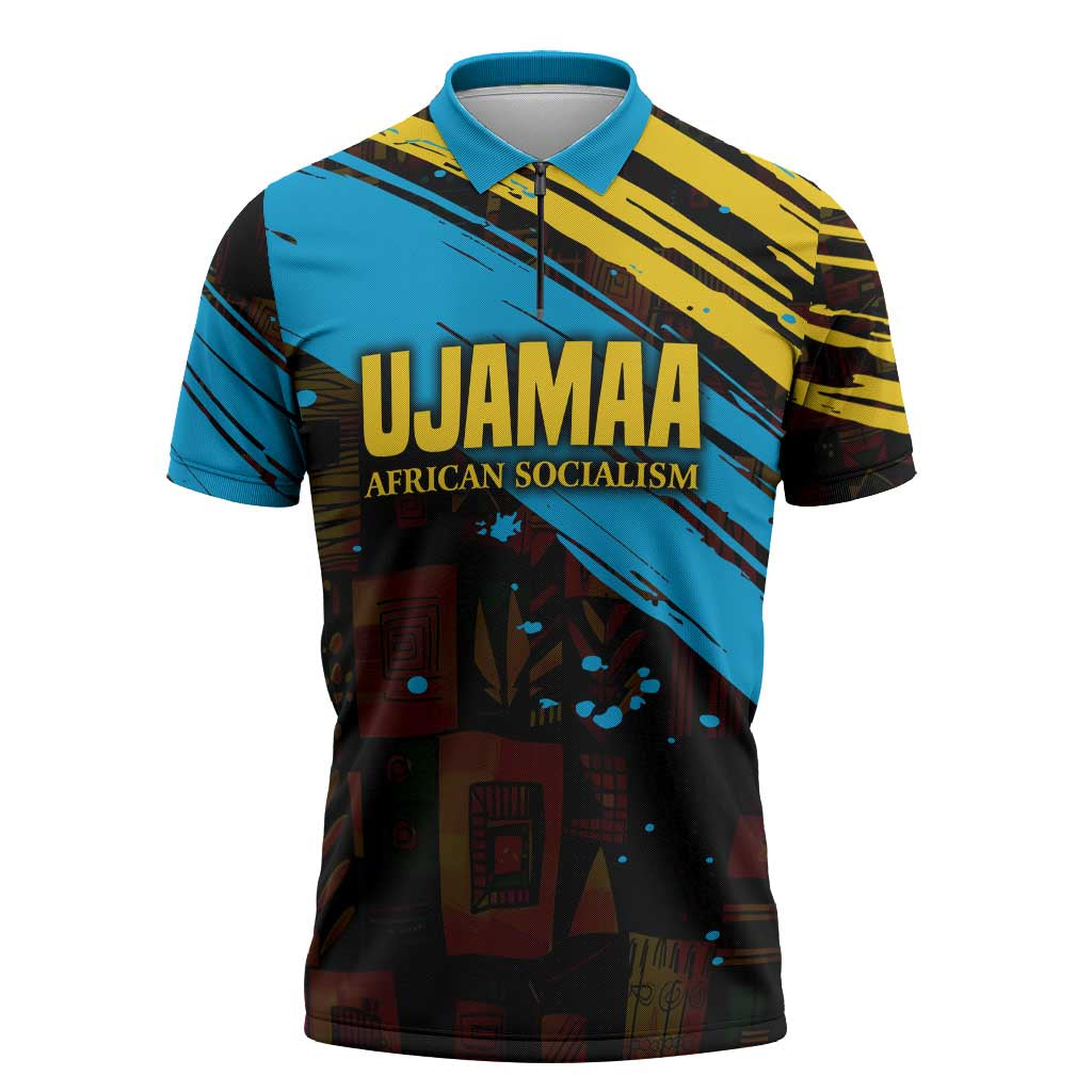 Julius Nyerere Zipper Polo Shirt Ujamaa African Socialism Text and Bold Striped Pattern - Wonder Print Shop