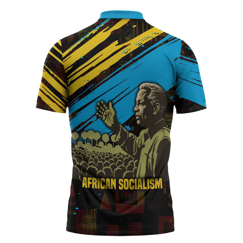 Julius Nyerere Zipper Polo Shirt Ujamaa African Socialism Text and Bold Striped Pattern - Wonder Print Shop
