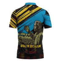 Julius Nyerere Zipper Polo Shirt Ujamaa African Socialism Text and Bold Striped Pattern - Wonder Print Shop