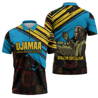 Julius Nyerere Zipper Polo Shirt Ujamaa African Socialism Text and Bold Striped Pattern - Wonder Print Shop
