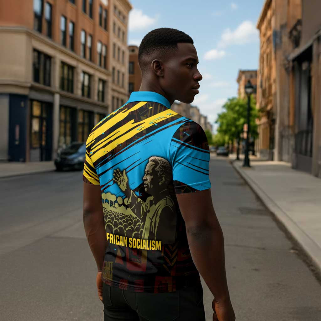 Julius Nyerere Zipper Polo Shirt Ujamaa African Socialism Text and Bold Striped Pattern - Wonder Print Shop