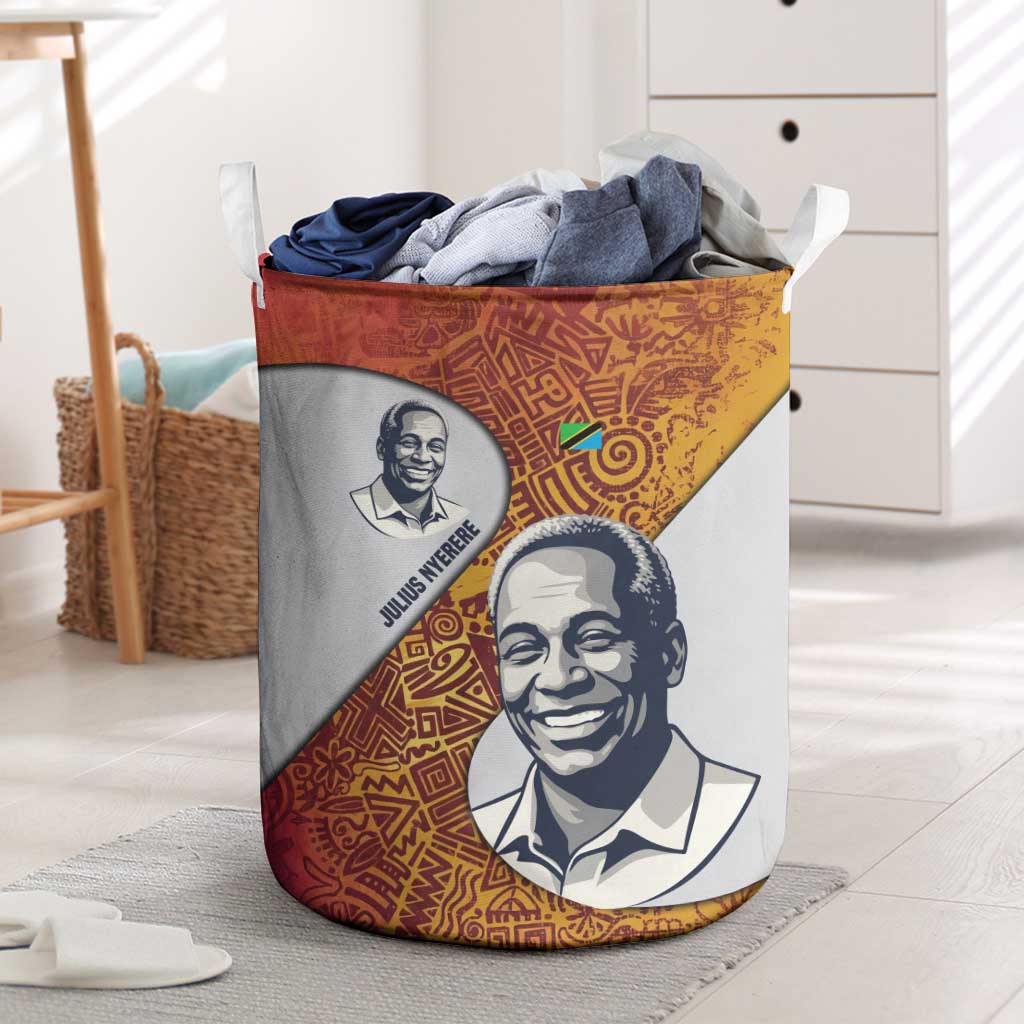 Julius Nyerere Laundry Basket with Smiling Portrait, Tribal Pattern and Simplicity is Power Quote - Wonder Print Shop
