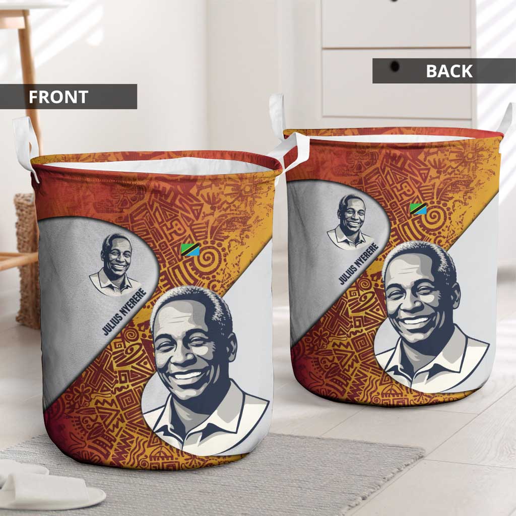Julius Nyerere Laundry Basket with Smiling Portrait, Tribal Pattern and Simplicity is Power Quote - Wonder Print Shop