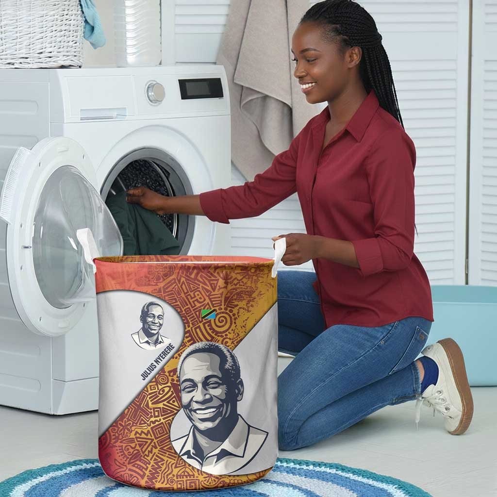 Julius Nyerere Laundry Basket with Smiling Portrait, Tribal Pattern and Simplicity is Power Quote - Wonder Print Shop