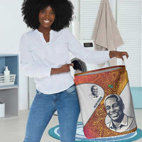 Julius Nyerere Laundry Basket with Smiling Portrait, Tribal Pattern and Simplicity is Power Quote - Wonder Print Shop