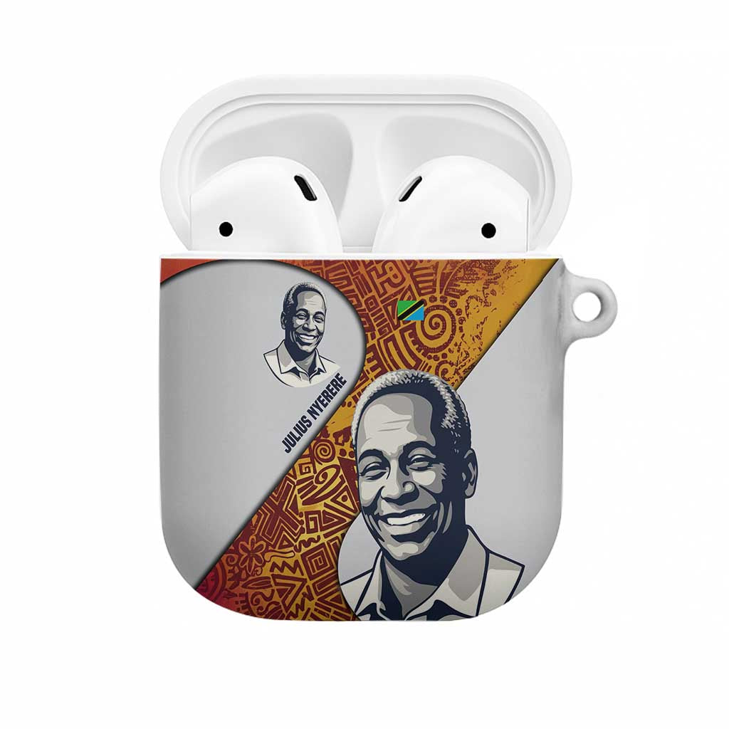 Julius Nyerere AirPods Case with Smiling Portrait, Tribal Pattern and Simplicity is Power Quote - Wonder Print Shop