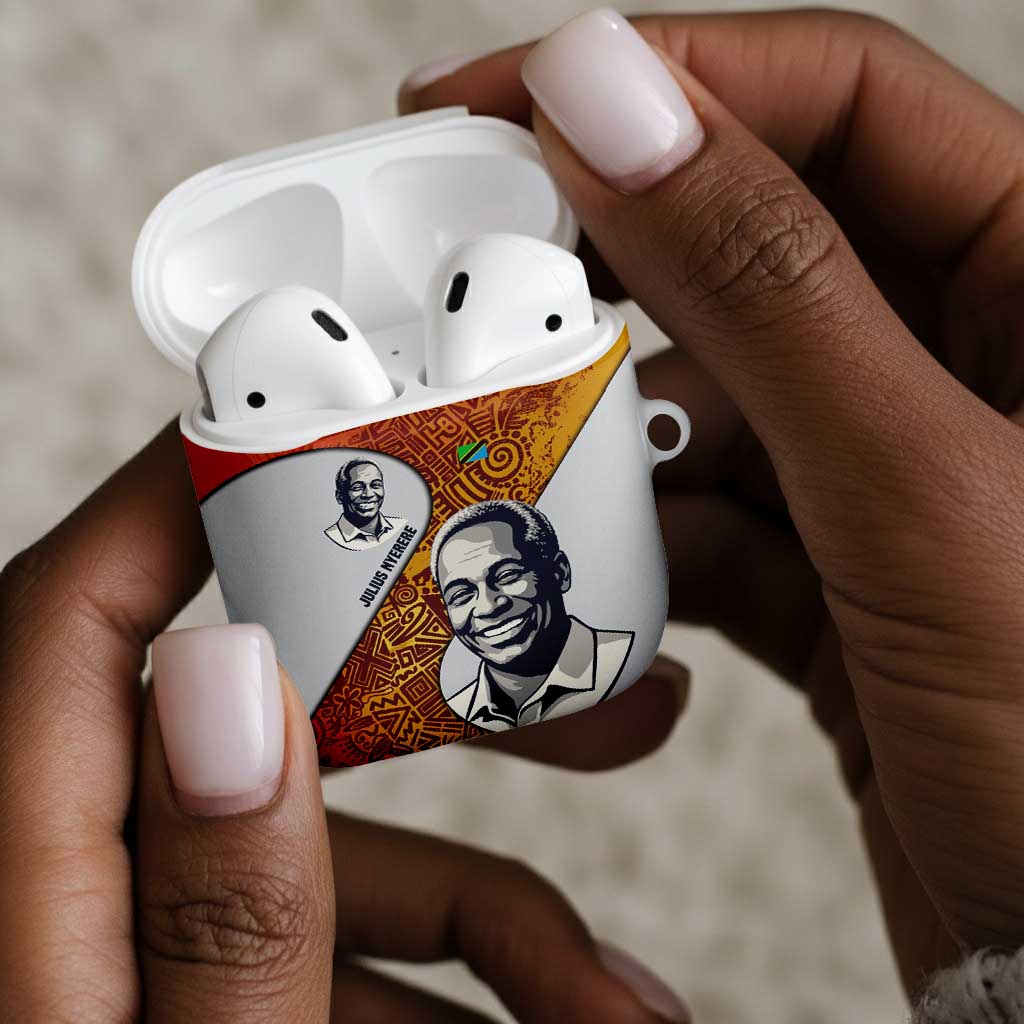 Julius Nyerere AirPods Case with Smiling Portrait, Tribal Pattern and Simplicity is Power Quote - Wonder Print Shop