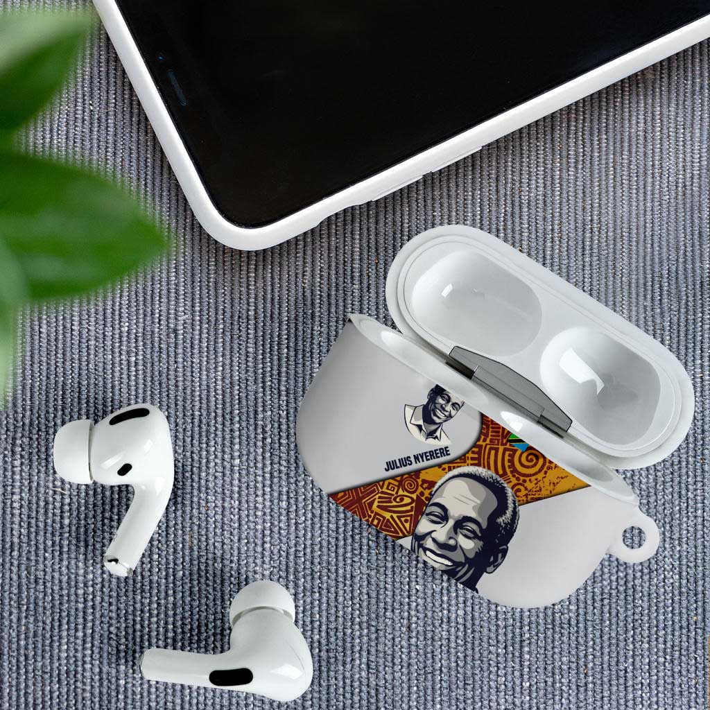 Julius Nyerere AirPods Case with Smiling Portrait, Tribal Pattern and Simplicity is Power Quote - Wonder Print Shop