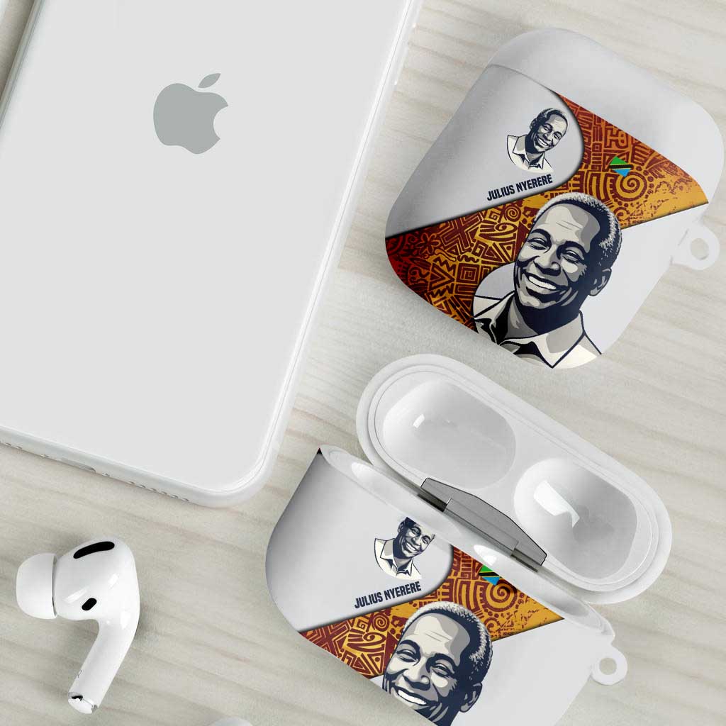 Julius Nyerere AirPods Case with Smiling Portrait, Tribal Pattern and Simplicity is Power Quote - Wonder Print Shop