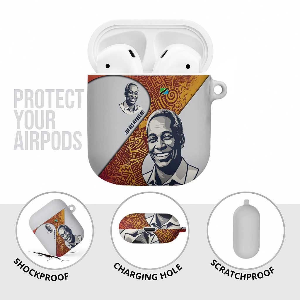 Julius Nyerere AirPods Case with Smiling Portrait, Tribal Pattern and Simplicity is Power Quote - Wonder Print Shop