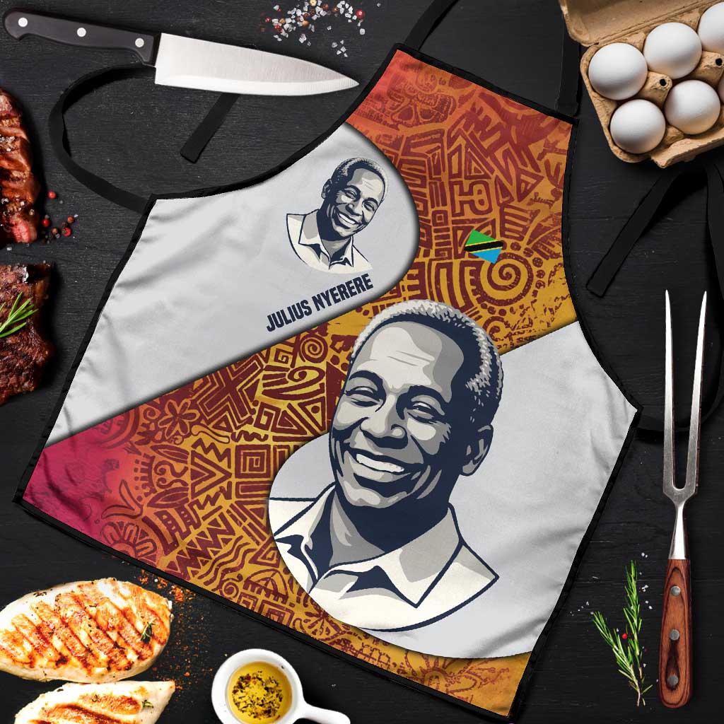 Julius Nyerere Apron with Smiling Portrait, Tribal Pattern and Simplicity is Power Quote - Wonder Print Shop