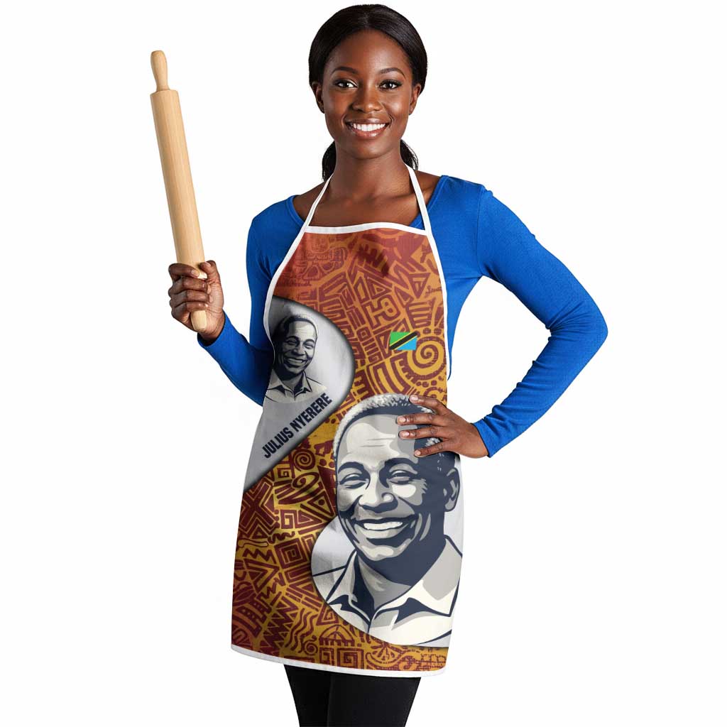 Julius Nyerere Apron with Smiling Portrait, Tribal Pattern and Simplicity is Power Quote - Wonder Print Shop