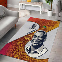 Julius Nyerere Area Rug with Smiling Portrait, Tribal Pattern and Simplicity is Power Quote - Wonder Print Shop