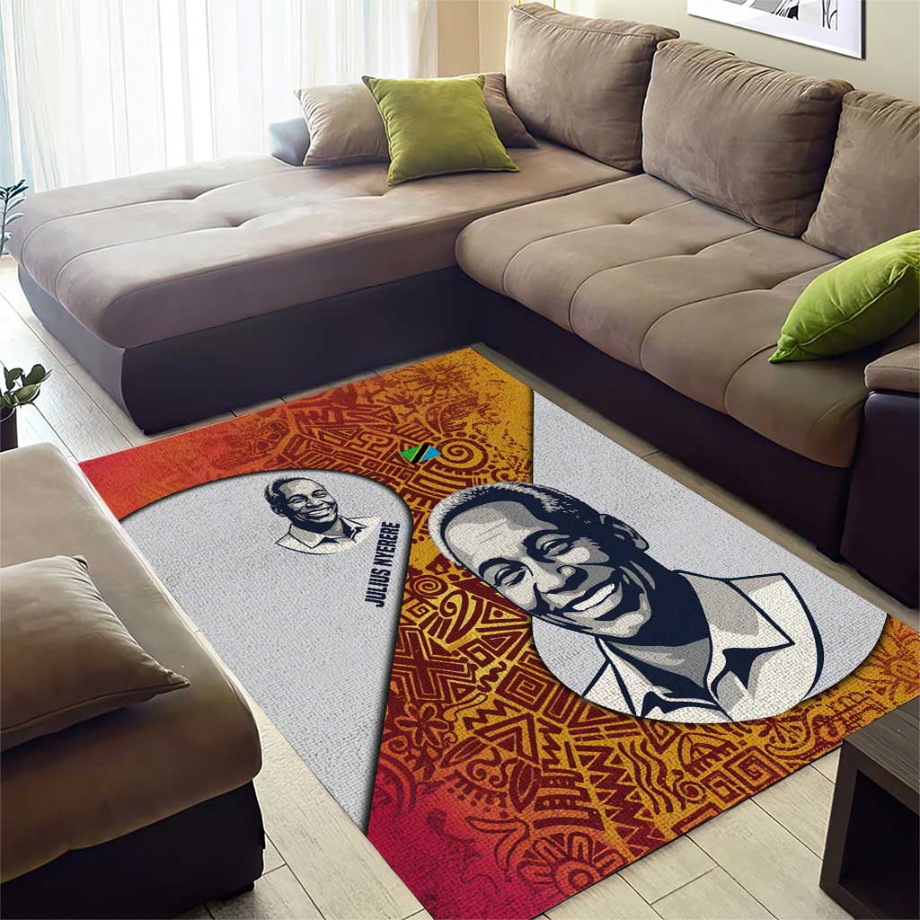 Julius Nyerere Area Rug with Smiling Portrait, Tribal Pattern and Simplicity is Power Quote - Wonder Print Shop