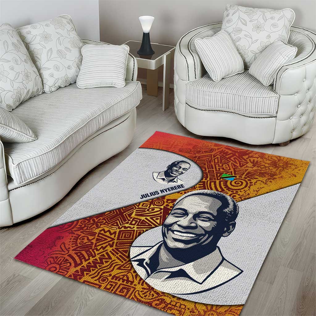 Julius Nyerere Area Rug with Smiling Portrait, Tribal Pattern and Simplicity is Power Quote - Wonder Print Shop