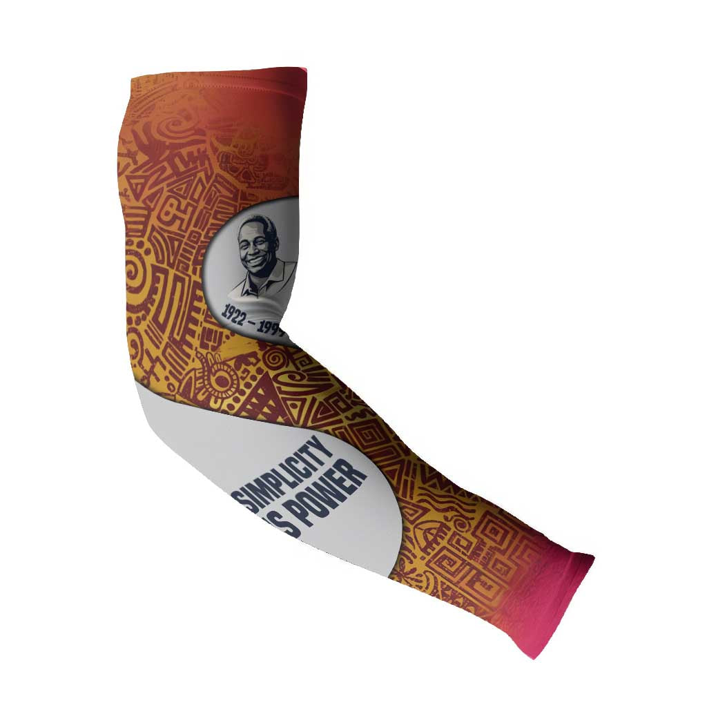 Julius Nyerere Arm Sleeves with Smiling Portrait, Tribal Pattern and Simplicity is Power Quote - Wonder Print Shop