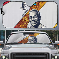 Julius Nyerere Auto Sun Shade with Smiling Portrait, Tribal Pattern and Simplicity is Power Quote - Wonder Print Shop