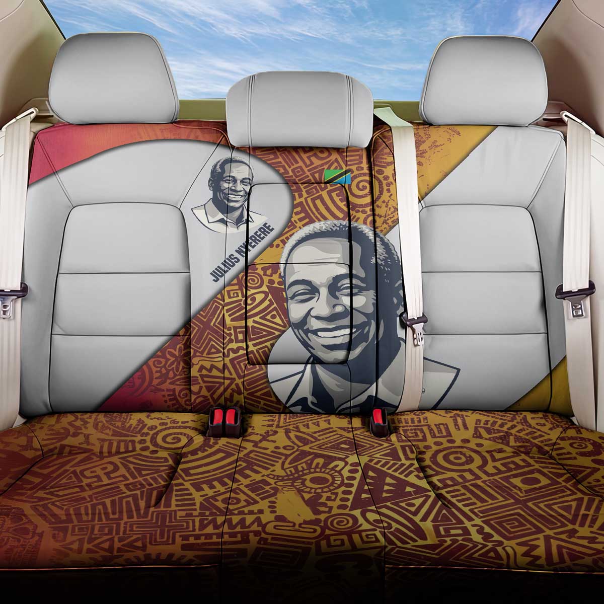 Julius Nyerere Back Car Seat Cover with Smiling Portrait, Tribal Pattern and Simplicity is Power Quote - Wonder Print Shop