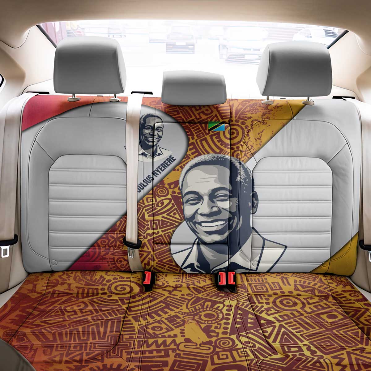Julius Nyerere Back Car Seat Cover with Smiling Portrait, Tribal Pattern and Simplicity is Power Quote - Wonder Print Shop