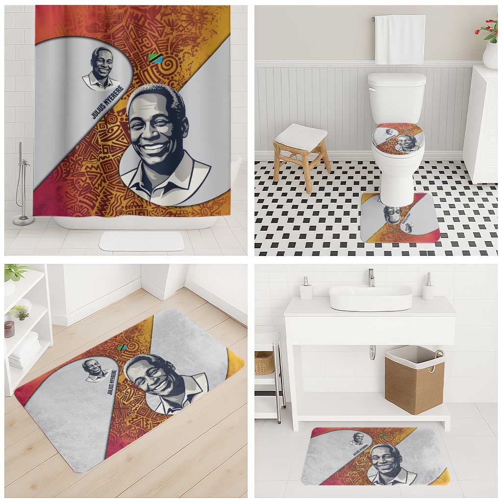 Julius Nyerere Bathroom Set with Smiling Portrait, Tribal Pattern and Simplicity is Power Quote - Wonder Print Shop