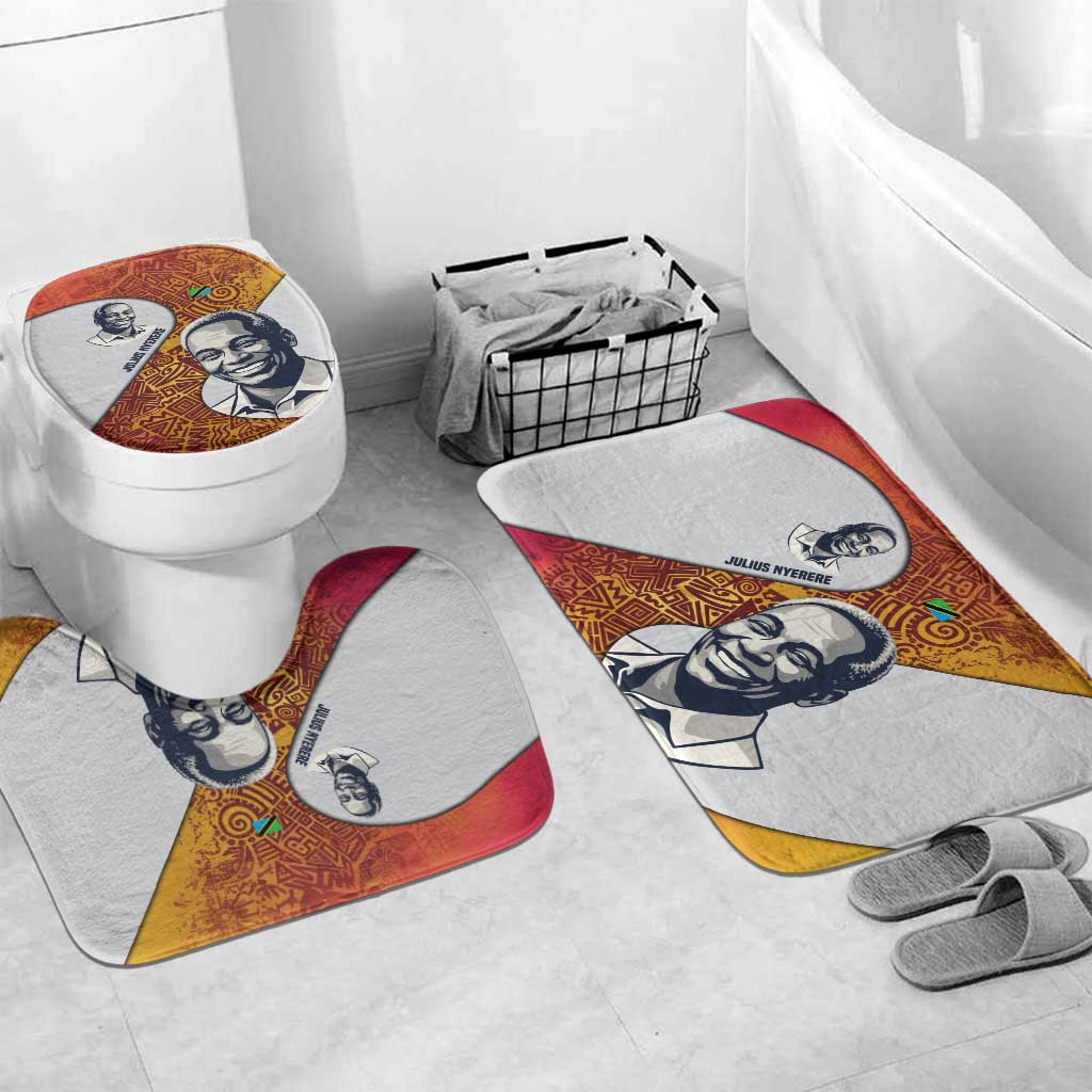 Julius Nyerere Bathroom Set with Smiling Portrait, Tribal Pattern and Simplicity is Power Quote - Wonder Print Shop