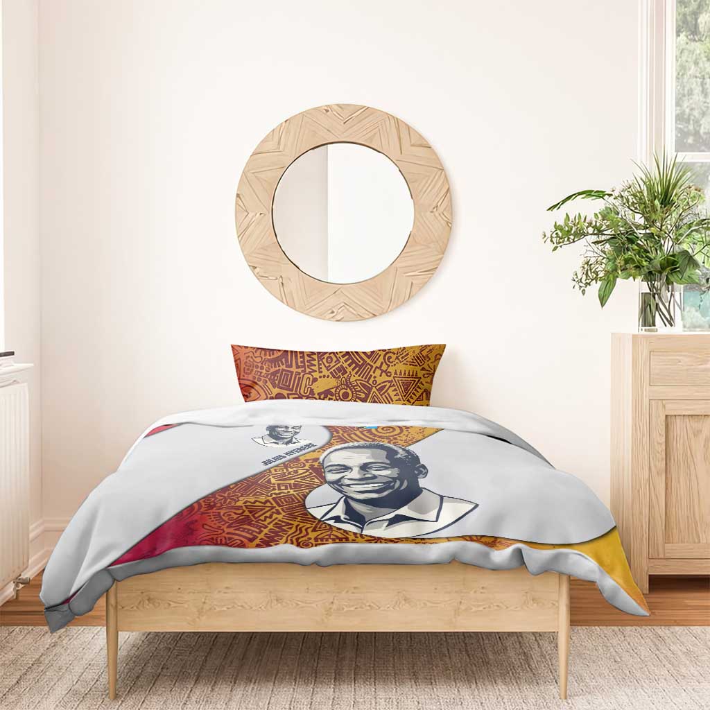 Julius Nyerere Bedding Set with Smiling Portrait, Tribal Pattern and Simplicity is Power Quote - Wonder Print Shop