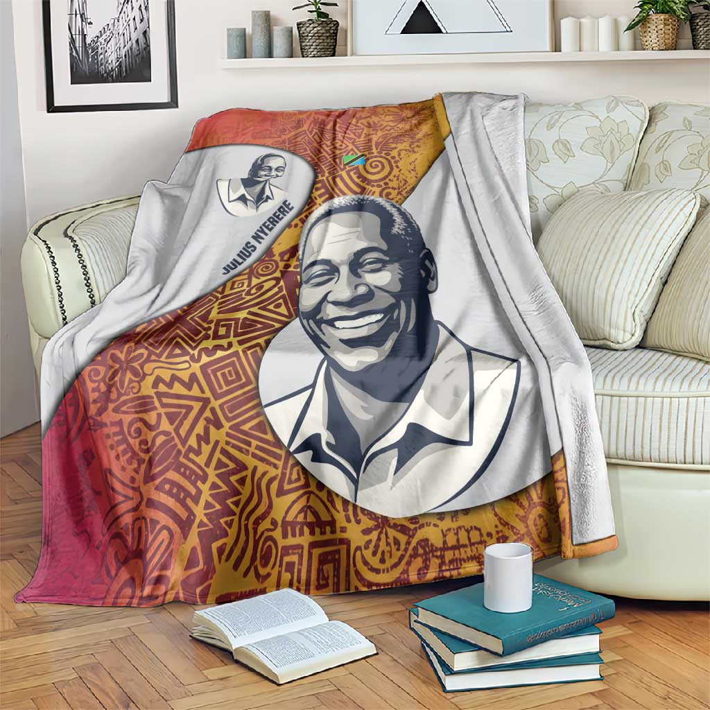 Julius Nyerere Blanket with Smiling Portrait, Tribal Pattern and Simplicity is Power Quote - Wonder Print Shop