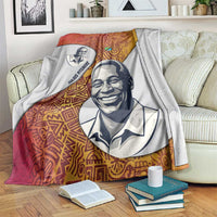 Julius Nyerere Blanket with Smiling Portrait, Tribal Pattern and Simplicity is Power Quote - Wonder Print Shop