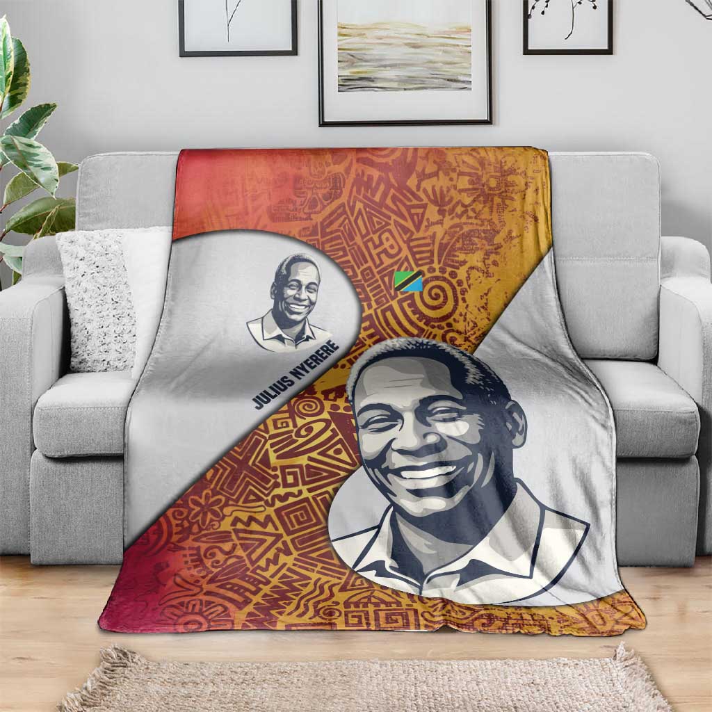 Julius Nyerere Blanket with Smiling Portrait, Tribal Pattern and Simplicity is Power Quote - Wonder Print Shop