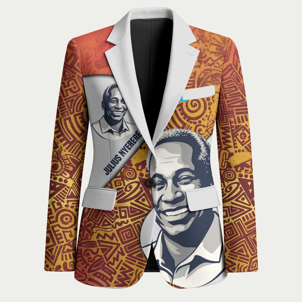 Julius Nyerere Blazer with Smiling Portrait, Tribal Pattern and Simplicity is Power Quote - Wonder Print Shop