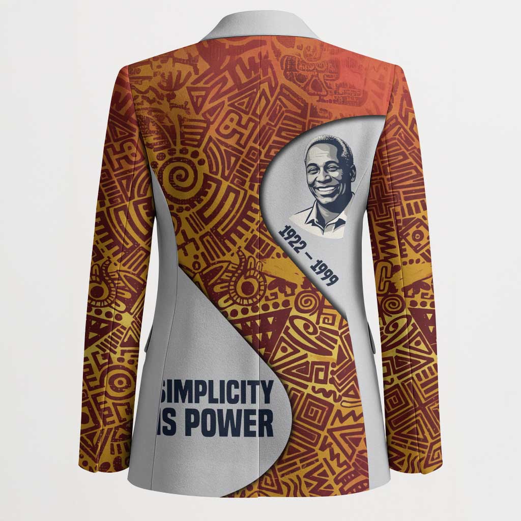 Julius Nyerere Blazer with Smiling Portrait, Tribal Pattern and Simplicity is Power Quote - Wonder Print Shop