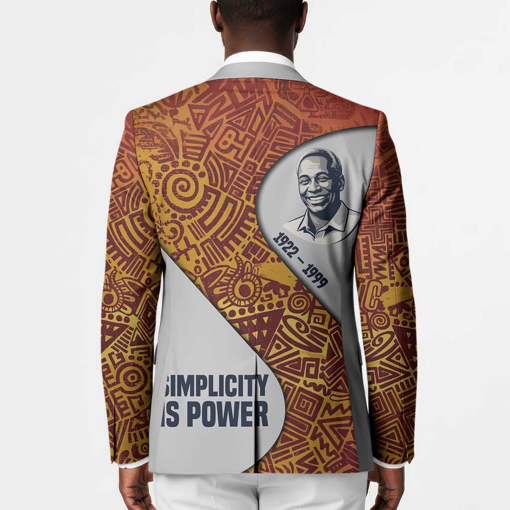 Julius Nyerere Blazer with Smiling Portrait, Tribal Pattern and Simplicity is Power Quote - Wonder Print Shop