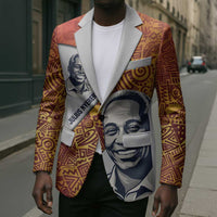 Julius Nyerere Blazer with Smiling Portrait, Tribal Pattern and Simplicity is Power Quote - Wonder Print Shop