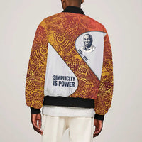 Julius Nyerere Bomber Jacket with Smiling Portrait, Tribal Pattern and Simplicity is Power Quote - Wonder Print Shop