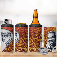 Julius Nyerere 4 in 1 Can Cooler Tumbler with Smiling Portrait, Tribal Pattern and Simplicity is Power Quote - Wonder Print Shop
