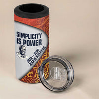 Julius Nyerere 4 in 1 Can Cooler Tumbler with Smiling Portrait, Tribal Pattern and Simplicity is Power Quote - Wonder Print Shop